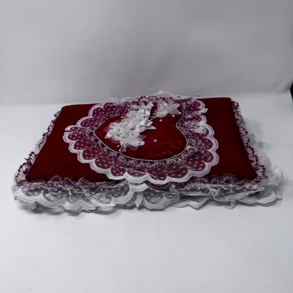 Vintage Red Satin Heart Lace Photo Album Floral Damask 3-Ring Binder Keepsake - Picture 8 of 10